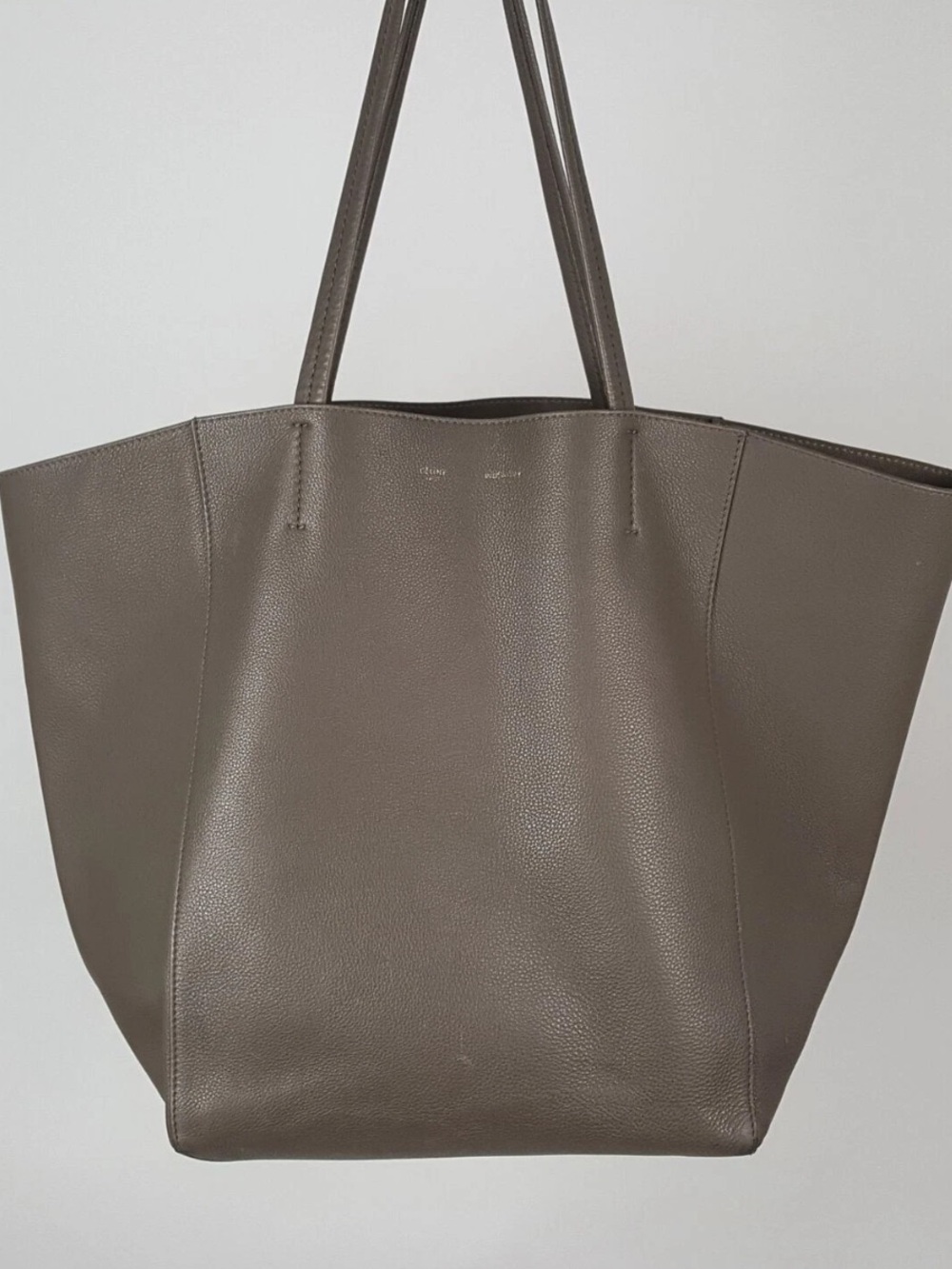 Celine Pebbled Leather Cabas Phantom Tote in Taupe